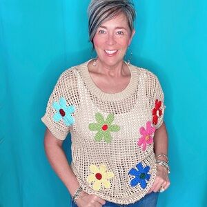 Colorful Crochet Flower Sweater
